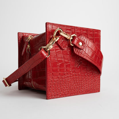 Lola bag in ruby red crocodile print-2