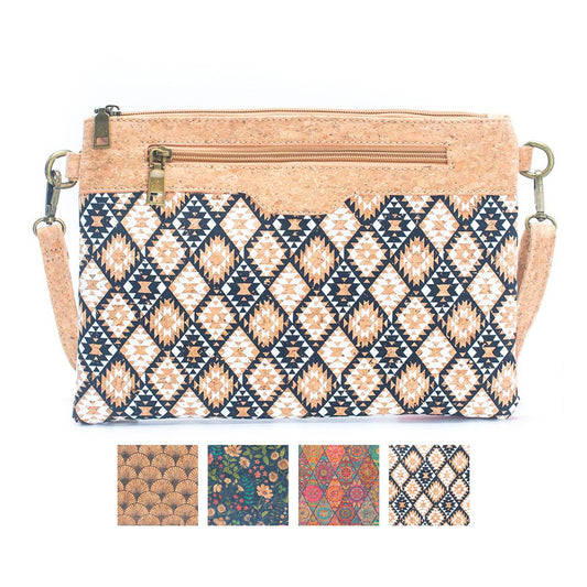 Natural Cork with Printed Design - Women's Crossbody and Clutch BAG-2248-0
